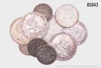 Deutsches Reich/Preußen/Württemberg, Konv. 10 Silbermünzen, dabei 5 Mark 1913 A, 3 Mark 1911 und 1913 (Regierungsjubiläum und Völkerschlacht), 2 Mark ...
