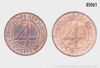 Weimarer Republik, Konv. 4 Reichspfennig 1932 A und D. Fast Stempelglanz.