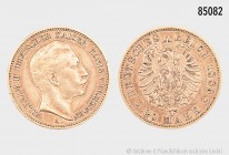 Preußen, Wilhelm II. (1888-1918), 20 Mark 1889 A, 900er Gold, 7,93 g, 23 mm, AKS 123, J. 250, Kratzer und Randfehler, sehr schön.
