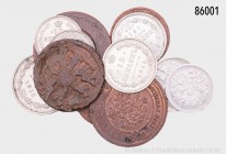 Russland, Konv.12 Kleinmünzen der Zarenzeit (Kupfer und Silber), sehr schön bis vorzüglich, bitte besichtigen.