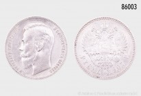 Russland, Nikolaus II. (1894-1917), 1 Rubel 1907, St. Petersburg, 900er Silber. 19,76 g; 33 mm. Bitkin 61; Dav. 293. Sehr schön.