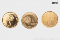Portugal, Konv. 3 Goldmünzen, je 1/4 Euro 2006-2008, 999er Gold, Gesamtgewicht 4,67 g, in Kapseln, Stempelglanz/PP.