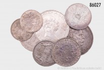Österreich-Ungarn/Habsburg, Konv. 8 Silbermünzen, Maria Theresia (1740-1780), Kronentaler 1774, Brüssel, 29,23 g, 40 mm, Dav. 1282, Franz Joseph I. (1...