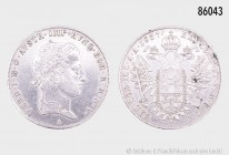 Österreich, Ferdinand I. (1835-1848), Taler 1837 A, 27,96 g, 38 mm, Schön 92, kleine Randfehler und Kratzer, sehr schön/fast vorzüglich.