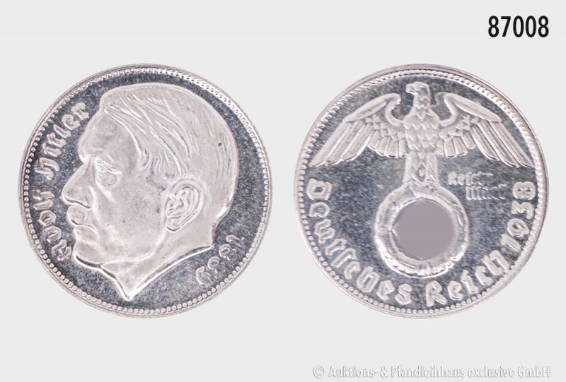 Medaille mit dem Porträt Adolf Hitlers, moderne Prägung, versilbert, Rs. im Stil...