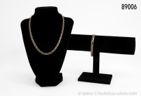 Halskette, L 46 cm und Armband, L 20 cm, 585er Weiß- und Gelbgold, Handarbeit, 36,95 g Gesamtgewicht, beide Teile mit Sicherheitsverschluss, sehr gute...