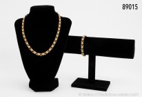 Halskette (L 44, 5 cm) und Armband (17,5 cm), Fa. Damas, arabischer Raum, 18 Karat Gelbgold (750er Gold), 35,99 g Gesamtgewicht