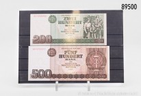DDR, Konv. 2 Geldscheine 1985, 200 und 500 Mark, bankfrisch.