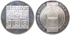 Austria - Moneta Commemorativa - Repubblica d'Austria (dal 1955) 100 Schilling 1975 commemorativo del 20° anniversario del trattato di Stato austriaco...