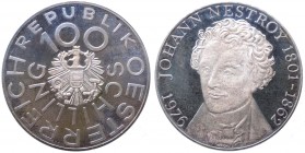 Austria - Moneta Commemorativa - Repubblica d'Austria (dal 1955) 100 Schilling 1976 commemorativo del 175° anniversario della nascita di Johann Nestro...