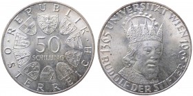 Austria - Moneta Commemorativa - Repubblica d'Austria (dal 1955) 50 Schilling 1965 commemorativo del 600° Anniversario della fondazione dell'Universit...