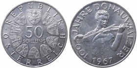 Austria - Moneta Commemorativa - Repubblica d'Austria (dal 1955) 50 Schilling 1967 commemorativo del 100° Anniversario della composizione del valzer "...
