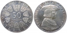 Austria - Moneta Commemorativa - Repubblica d'Austria (dal 1955) 50 Schilling 1969 commemorativo del 450° Anniversario della morte di Massimiliano I (...
