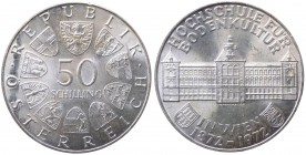 Austria - Moneta Commemorativa - Repubblica d'Austria (dal 1955) 50 Schilling 1972 commemorativo del 100° Anniversario della fondazione dell'Universit...