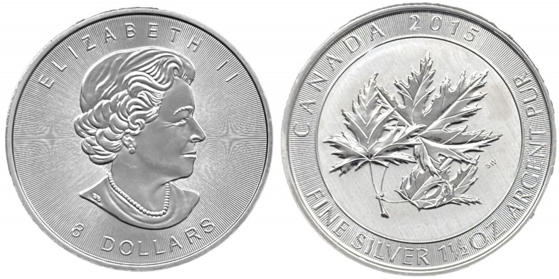 Canada - Elisabetta II (dal 1952) 8 Dollari (1,50 Once) 2015 - serie Foglia d'ac...