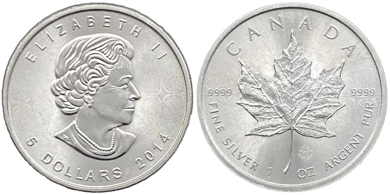 Canada - Elisabetta II (dal 1952) 5 Dollari (1 Oncia) 2014 serie Foglia d'acero ...