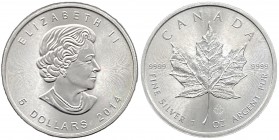 Canada - Elisabetta II (dal 1952) 5 Dollari (1 Oncia) 2014 serie Foglia d'acero - KM 625 - Ag - Proof - gr.31,1

FS

 Worldwide shipping