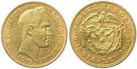 Colombia - Repubblica di Colombia (dal 1819) 10 Pesos 1919 - KM 202 - Au - ******************************* Note: SPEDIZIONI ALL' ESTERO. La spedizione...