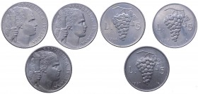 Lotti - Serie Lire - Monetazione in Lire (1946-2001) - Lotto composto da 3 monete da 5 Lire "Uva" ciascuna - anni 1948 - 1949 - 1950 - Gig. 279/280/28...