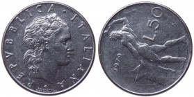 Errori e varianti di conio - Serie Lire - Monetazione in Lire (1946-2001) - 50 Lire 1979 "Vulcano" - con asse del rovescio ruotato di 310° - Att. J 34...