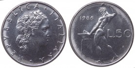 Errori e varianti di conio - Serie Lire - Monetazione in Lire (1946-2001) - 50 Lire 1986 "Vulcano" - fime poco leggibili sul dritto - Att. J 41e - Ac...