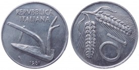 Errori e varianti di conio - Serie Lire - Monetazione in Lire (1946-2001) - 10 Lire 1981 "Spiga" - con asse del rovescio ruotato di 120° - It

qFDC...