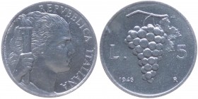 Errori e varianti di conio - Serie Lire - Monetazione in Lire (1946-2001) 5 Lire 1946 "Uva" - Data Piccola - R/colpetto sul bordo ma esemplare di gran...