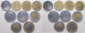 Errori e varianti di conio - Lotti - Serie Lire - Monetazione in Lire (1946-2001) Lotto composto da 9 monete - 1000 Lire 1998 con mancanza di metallo ...