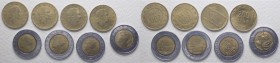 Errori e varianti di conio - Lotti - Serie Lire - Monetazione in Lire (1946-2001) Lotto composto da 8 monete - 500 Lire 1989 con anello esterno più so...