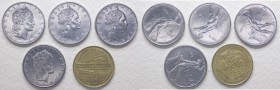 Errori e varianti di conio - Lotti - Serie Lire - Monetazione in Lire (1946-2001) Lotto composto da 5 monete - 200 Lire 1996 "accademia" con asse del ...