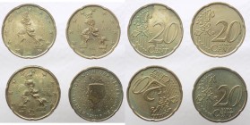 Errori e varianti di conio - Lotti - Serie Euro - Monetazione in Euro (dal 2001) Lotto composto da 4 monete da 20 Centesimi 3 del 2002 e 1 del 2001 - ...