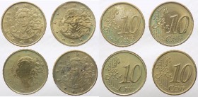 Errori e varianti di conio - Lotti - Serie Euro - Monetazione in Euro (dal 2001) Lotto composto da 4 monete da 10 Centesimi del 2002 - 1 con doppio bo...