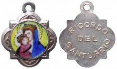 Medaglia votiva in ceramica dipinta con la raffigurazione del busto della Vergine Maria nimbata stante di tre quarti con il Bambino Gesù in braccio - ...