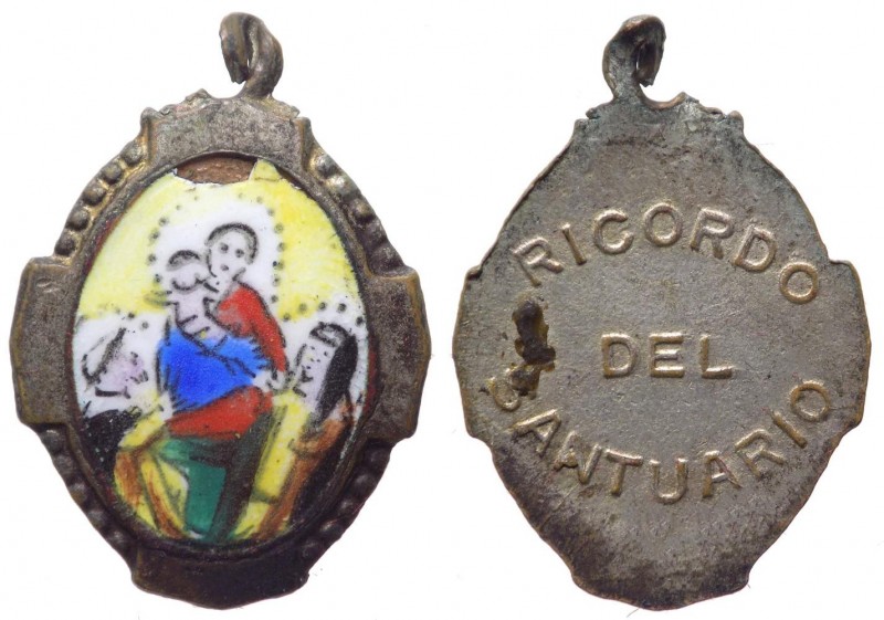 Medaglia votiva in ceramica dipinta con la raffigurazione della Vergine Maria fr...