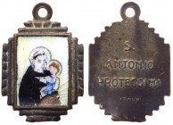 Medaglia votiva in ceramica dipinta con la raffigurazione del busto di S. Antonio da Padova nimbato con Bambino Gesù in braccio anch'esso nimbato - co...