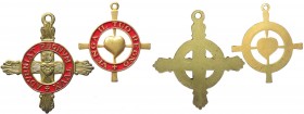 Lotto composto da 2 medagliette votive usate come spille religiose con Croce e Sacro Cuore di Gesù circondato dalla legenda ADVENIAT REGNVM TVVM - tut...