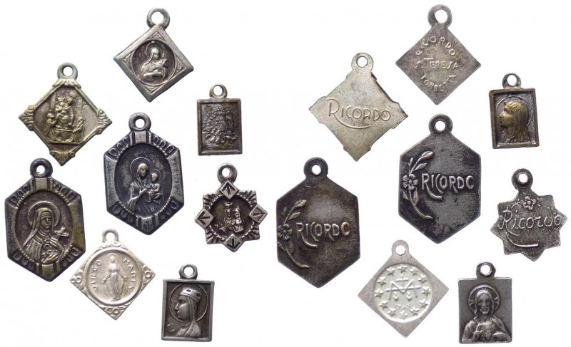 Lotto composto da 6 medagliette votive - 8 con varie raffigurazione della Vergin...