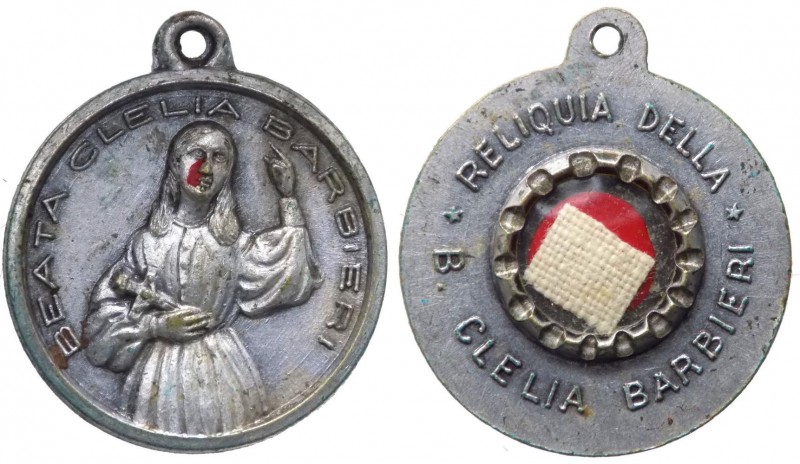 Ex indumentiis - Reliquiario di forma circolare con frammento di indumento sacro...