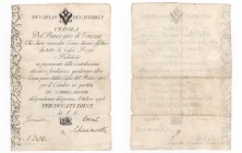 Provincia Veneta dell'Austria - cedola da 10 scudi - Banco Giro di Venezia - emssione del 01/10/1798 - N° serie 356 - firme Giovannelli - Fovel - Schi...