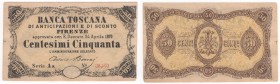 Regno d'Italia - Vittorio Emanuele II (1861 - 1878) - Biglietto di Stato - 50 centesimi - Banca Toscana di Anticipazioni e Sconto - Decreto 24-04-1870...