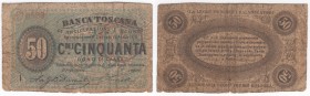 Regno d'Italia - Vittorio Emanuele II (1861 - 1878) - Buono di cassa - 50 centesimi tipo "Azzurro" - Banca Toscana di Anticipazioni e Sconto - Decreto...