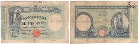 Regno d'Italia - Vittorio Emanuele III (1900-1943) - 50 lire tipo "Barbetti"con matrice - Decreto 29-06-1926 - N° serie O6186320 - Firme: Stringher-Sa...