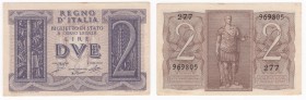 Regno d'Italia - Vittorio Emanuele III (1900-1943) - Biglietto di Stato - 2 lire tipo "fascio" - Decreto 14-11-1939 - N° serie 277 969805 - Firme: Gra...