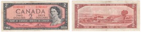 Canada - Elisabetta II (dal 1952) - Bank of Canada/Banque du Canada - 2 Dollari - 1954 - N° serie U/G 1821617 - Firme: Lawson, Bouey - Stampato presso...