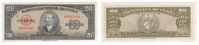 Cuba - Repubblica cubana (dal 1959) 20 pesos tipo "Maceo" - emissione del 1958 - N°serie H 956209 A - firme: Joaquín Martínez Sáenz, Alejandro Herrera...