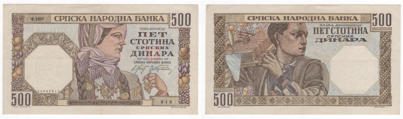 Serbia - Repubblica di Serbia (dal 1878) - 500 dinara - emissione del 1941 - N° ...