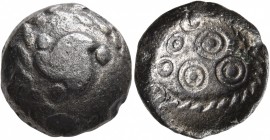 CENTRAL EUROPE. Ubii (?). Late 1st century BC. Stater (Billon, 17 mm, 5.18 g), 'Regenbogenschüsselchen, Bochum' type. Triskeles within torc-shaped wre...