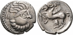 MIDDLE DANUBE. Uncertain tribe. 2nd-1st centuries BC. Drachm (Silver, 15 mm, 2.85 g, 1 h), 'Kapostal' type. Celticized laureate head of Zeus to right....