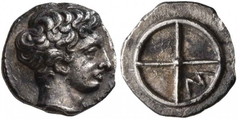 GAUL. Massalia. Circa 410-380 BC. Obol (Silver, 9 mm, 0.78 g). MAΣΣAΛIΩ Horned h...