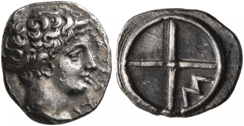 GAUL. Massalia. Circa 410-380 BC. Obol (Silver, 10 mm, 0.73 g). MAΣΣAΛI Horned h...